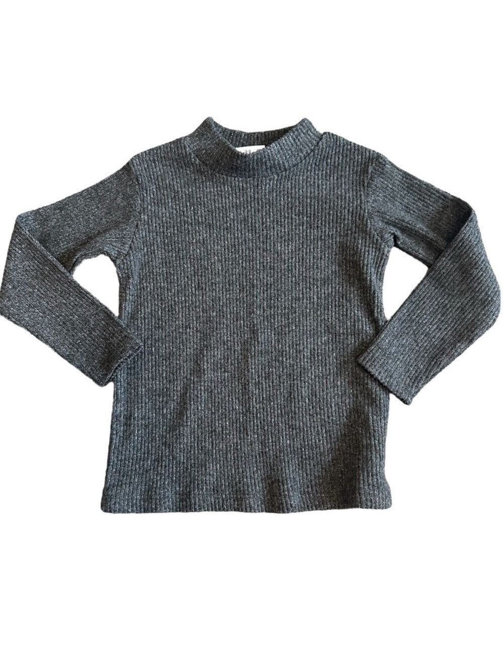 Zara Toddler Fuzzy Rib Knit Mock Neck Long Sleeve Charcoal Grey Top